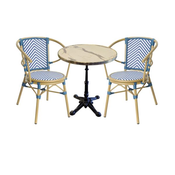 Pack ALIZÉE Bleu - 2 Fauteuils extérieur avec table diamètre 60
