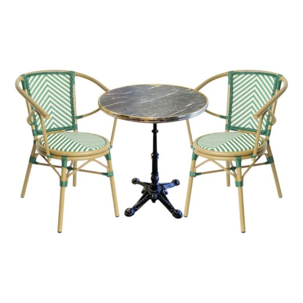 Pack ALIZÉE Vert - 2 Fauteuils extérieur avec table diamètre 60