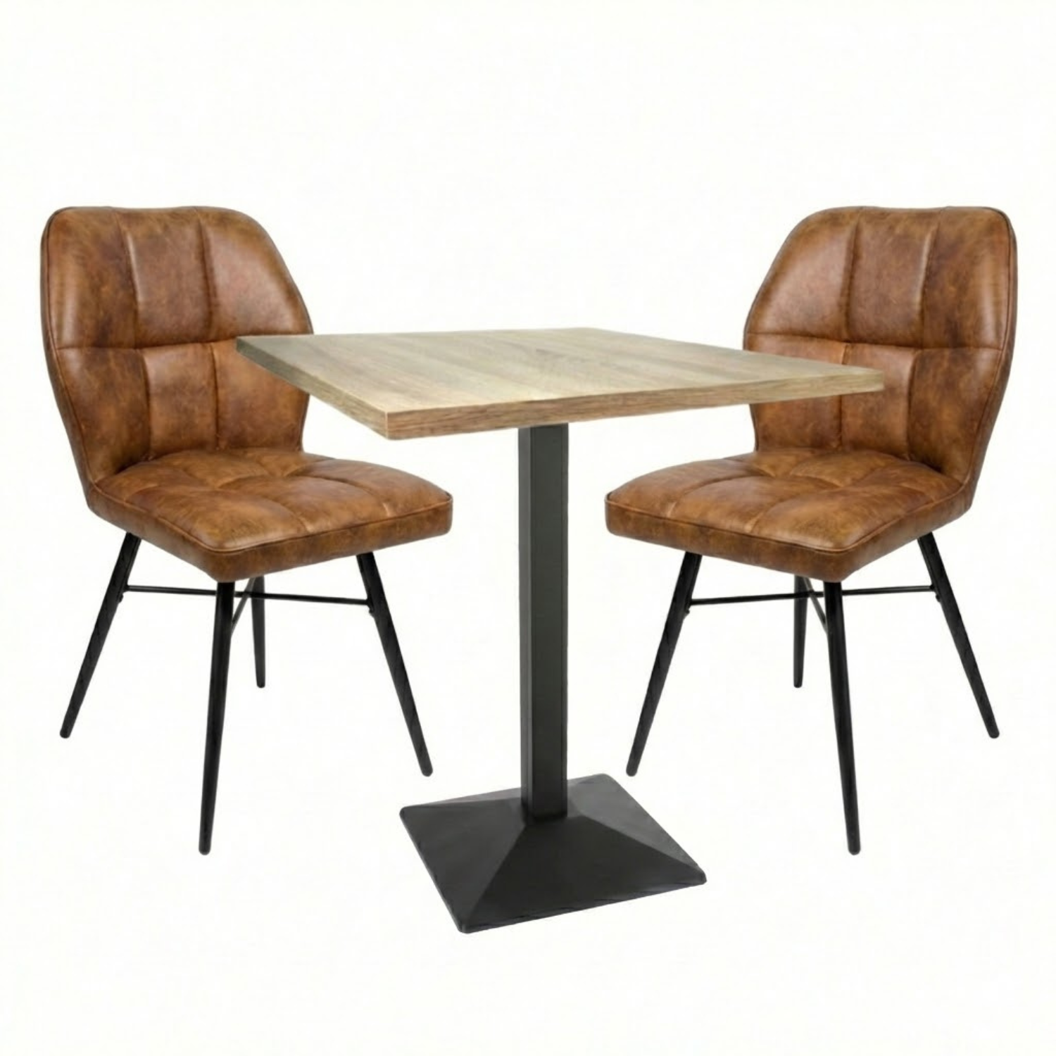 Table intérieur OMEGA 60x60 cm pied IRON BLACK avec 2 chaises BOLTON Marron