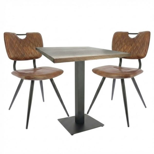 Table intérieur OXFORD 68x68 cm pied ROBUSTA avec 2 chaises KAREL Marron
