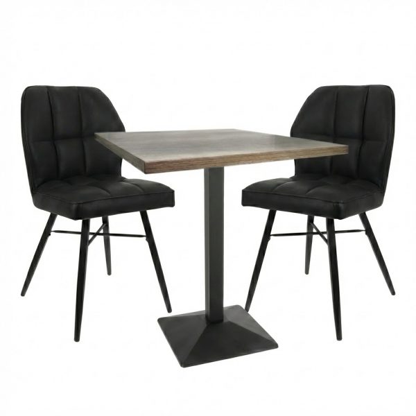 Table intérieur OXFORD 60x60 cm pied IRON BLACK avec 2 chaises BOLTON Noir