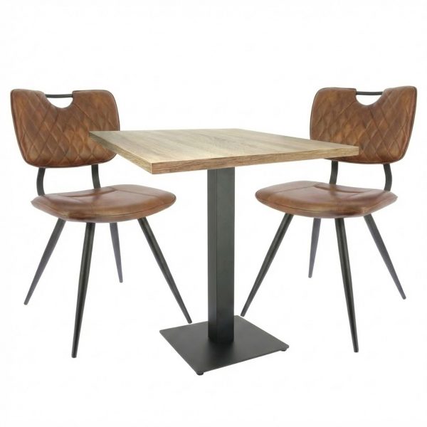 Table intérieur OMEGA 68x68 cm pied ROBUSTA avec 2 chaises KAREL Marron