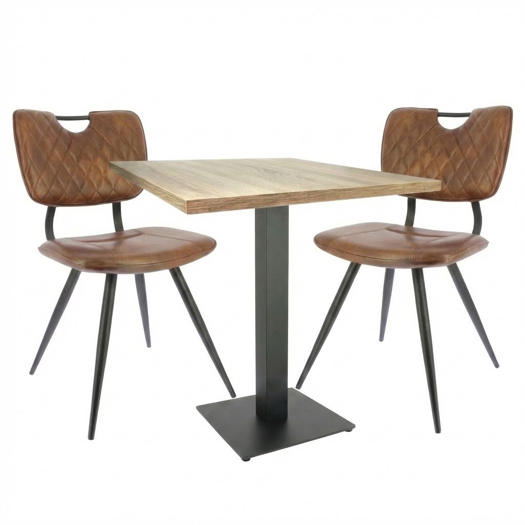 Table intérieur OMEGA 60x60 cm pied ROBUSTA avec 2 chaises KAREL Marron