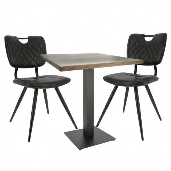 Table intérieur OXFORD 68x68 cm pied ROBUSTA avec 2 chaises KAREL Noir