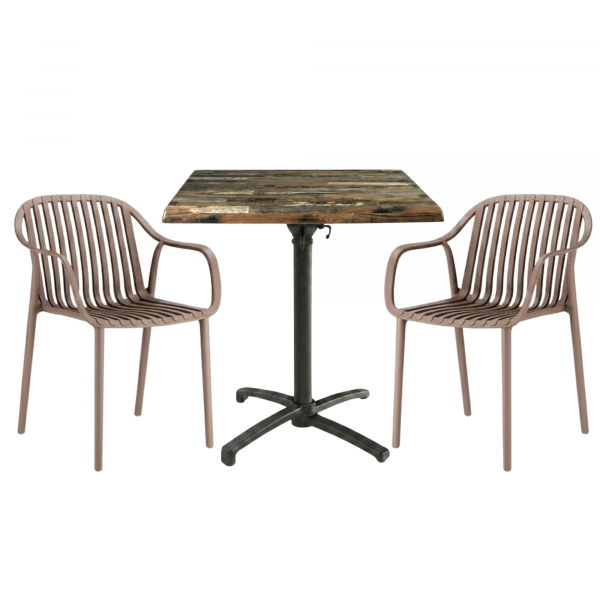 Table extérieure NEW CARRIBEAN 60x60 cm pied T-ONE pliable avec 2 fauteuils SALOU