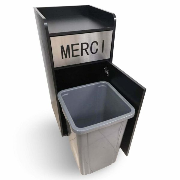 Equipement POUBELLE snack "Merci" avec bac style moderne pour intérieur